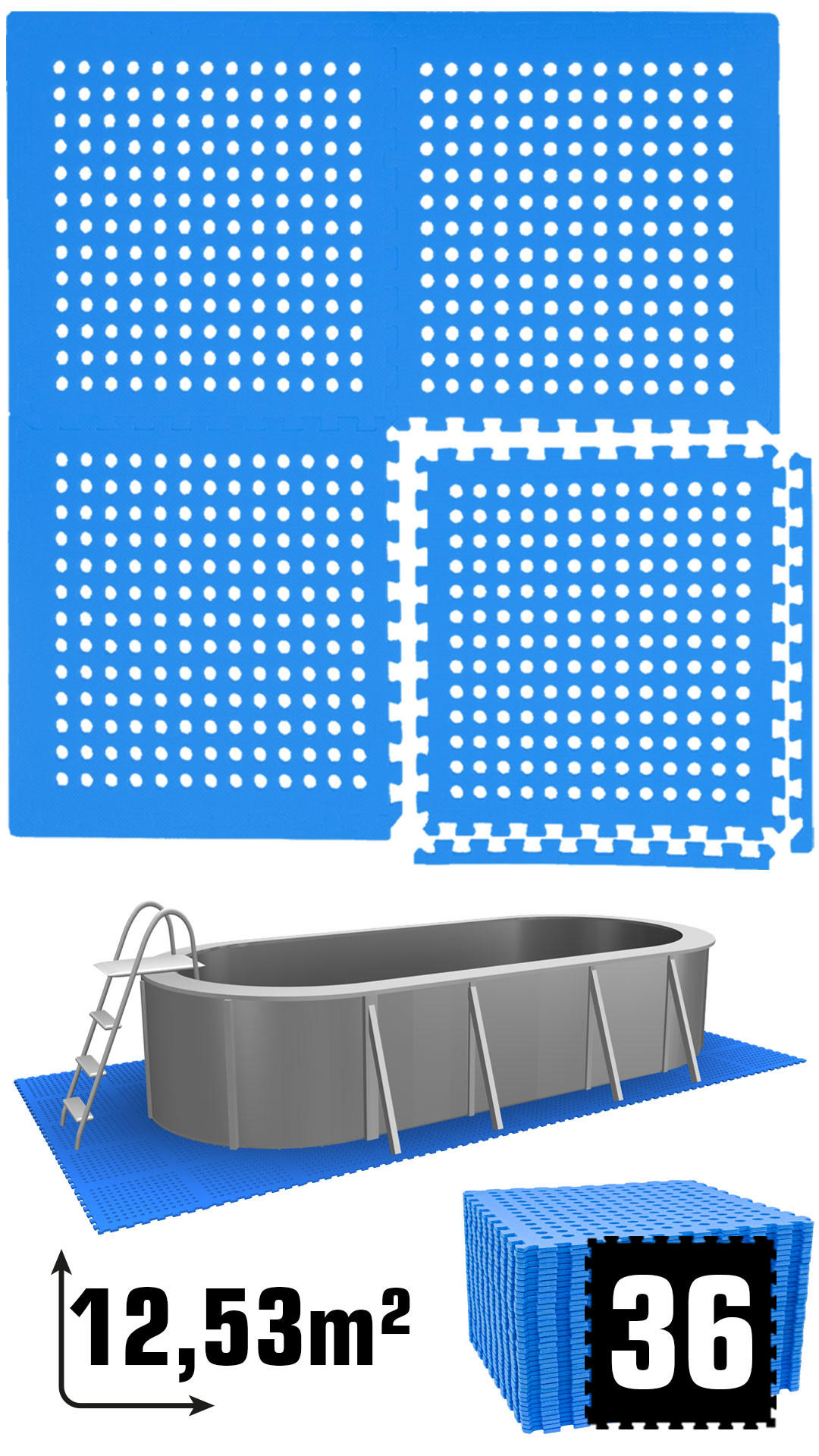 POOLMATTEN 12,5m² 36 EVA Matten 62 cm Blau - Blau, Kunststoff (62/62cm) - eyepower