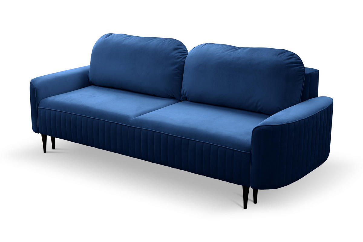 BETTSOFA FILO Blau Velours-Stoff mit Schlaffunktion - Blau, Holz (244/92/102cm) - MASSENO