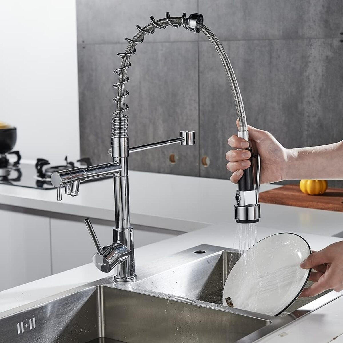 KÜCHENARMATUR MIT AUSZUGSDUSCHE 2 STRAHLARTEN 360° DREHBAR - Silberfarben, Metall (50/13/21cm) - Authentics