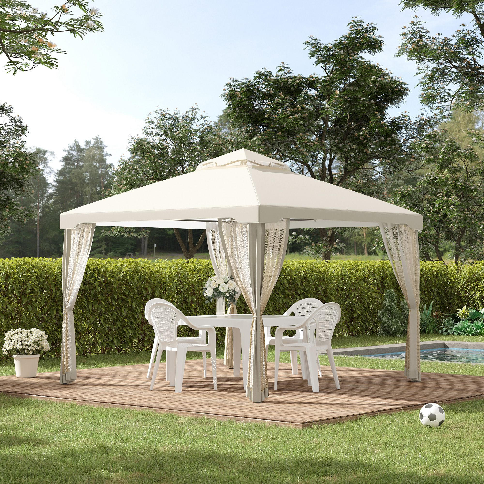 PAVILLON, Grau/Cremeweiß, Polyester, Metall - Creme, Kunststoff (294/265/294cm) - Outsunny