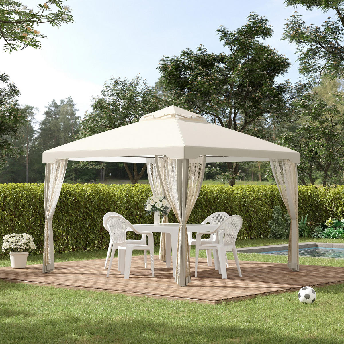 PAVILLON, Grau/Cremeweiß, Polyester, Metall - Creme, Kunststoff (294/265/294cm) - Outsunny