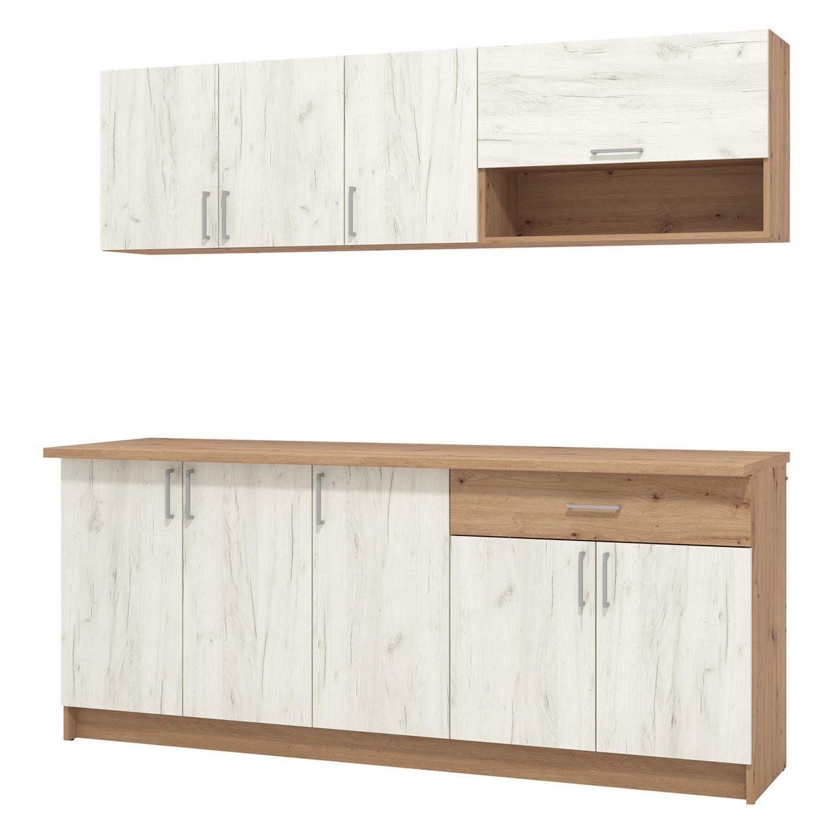 KÜCHENLEERBLOCK 200 cm in Weiß - Zinkfarben/Braun, Holz (200/206/60cm) - Homestyle4u