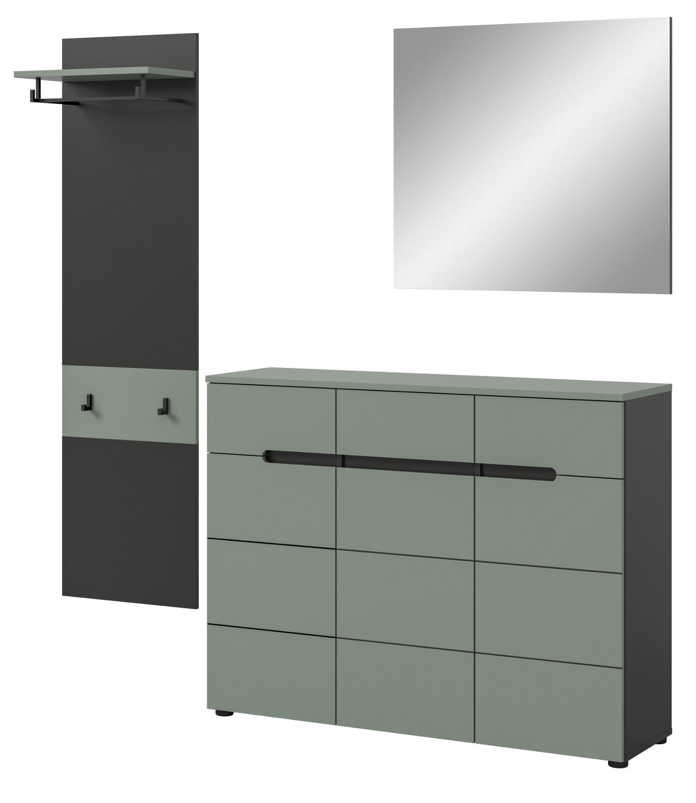 GARDEROBE-SET Salbei und grau, Garderobe 3-teilig, 180 x 190 cm, Soft-Close, Cooper - Salbeigrün/Dunkelgrau, Holzwerkstoff/Kunststoff (180/190/37cm) - Inn.Furn