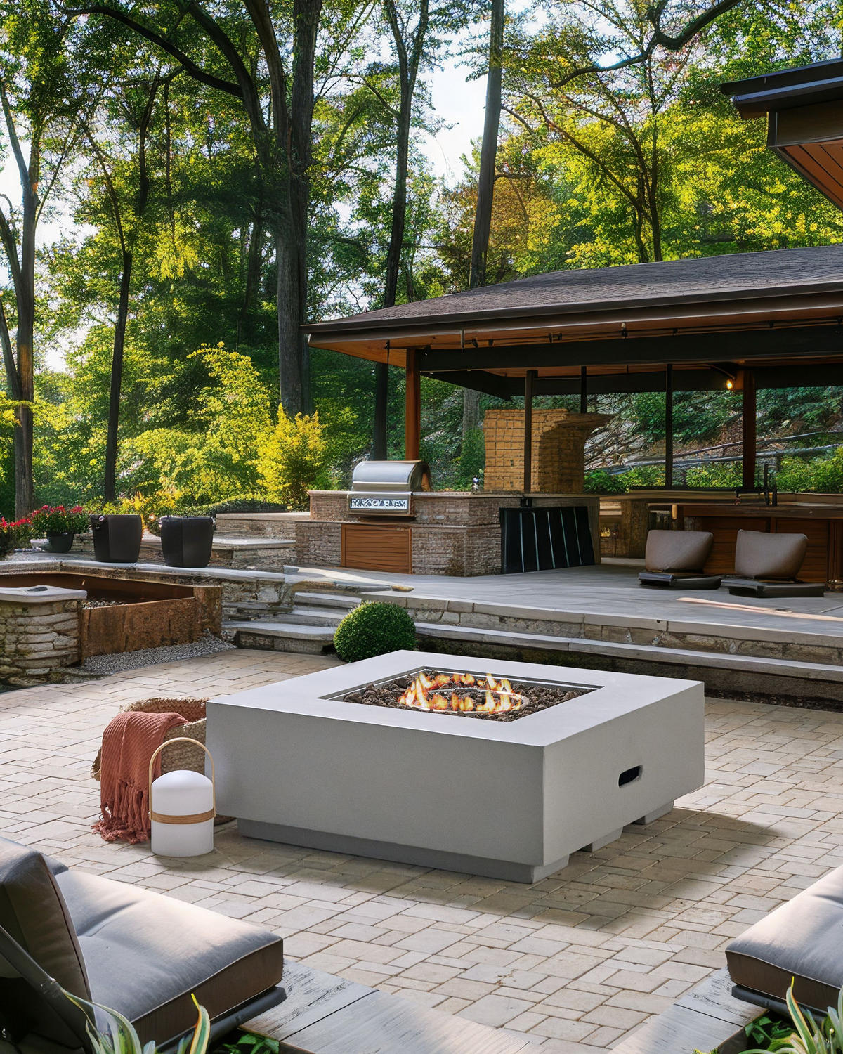 FEUERSTELLE Grau Hekla - Grau, Stein (88/32/88cm) - Beliani