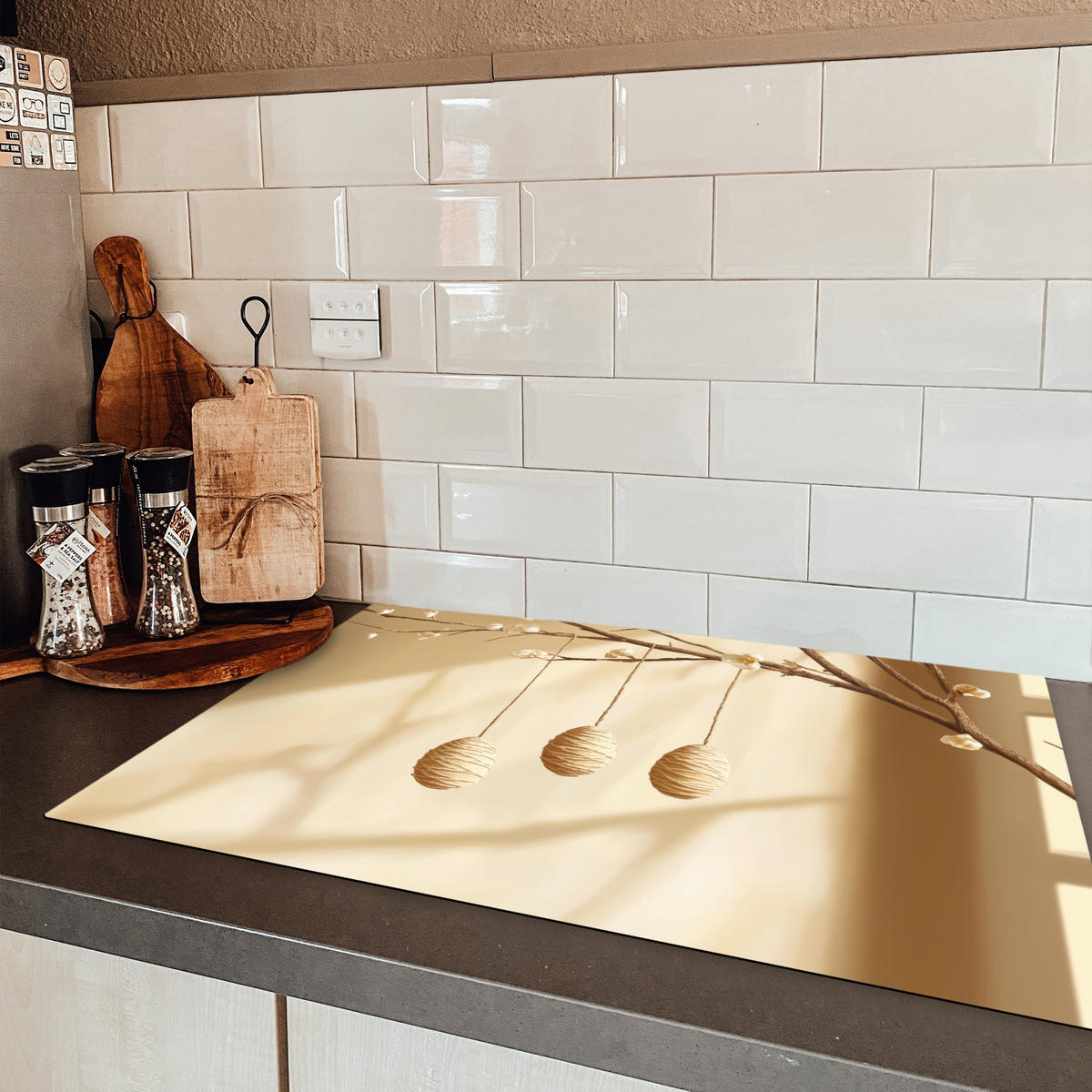 HERDABDECKPLATTE Beige - Osterkuchen - Eier Ceranfeldabdeckung 80x52 cm - Beige, Kunststoff (80/52/0.2cm) - MuchoWow