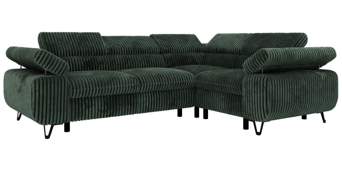 ECKSOFA ORSO L Dunkelgrün Cord - Rechts Seite - Dunkelgrün/Schwarz, Textil/Metall (268/197cm) - MKS