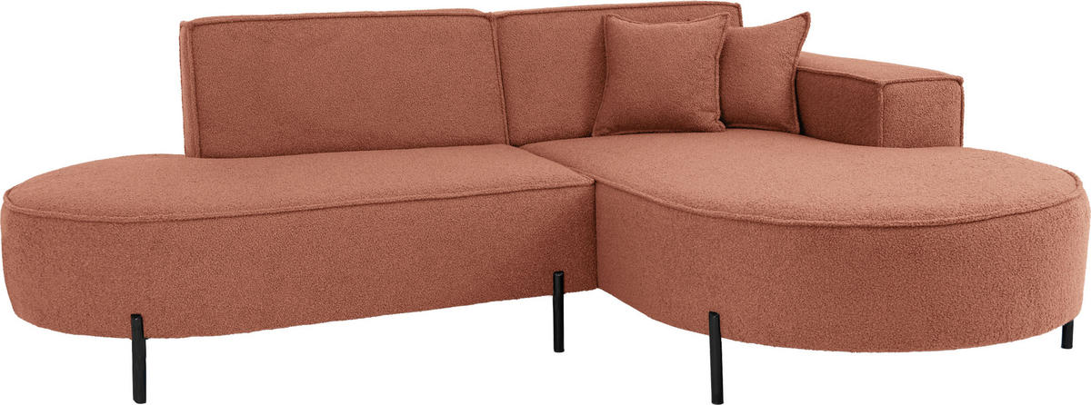 ECKSOFA Hana Loft 3-Sitzer Ecke Rechts, Boucle, Terra 241/80/168 cm - Terracotta/Schwarz, Textil/Metall (241/168cm) - WFL GROUP