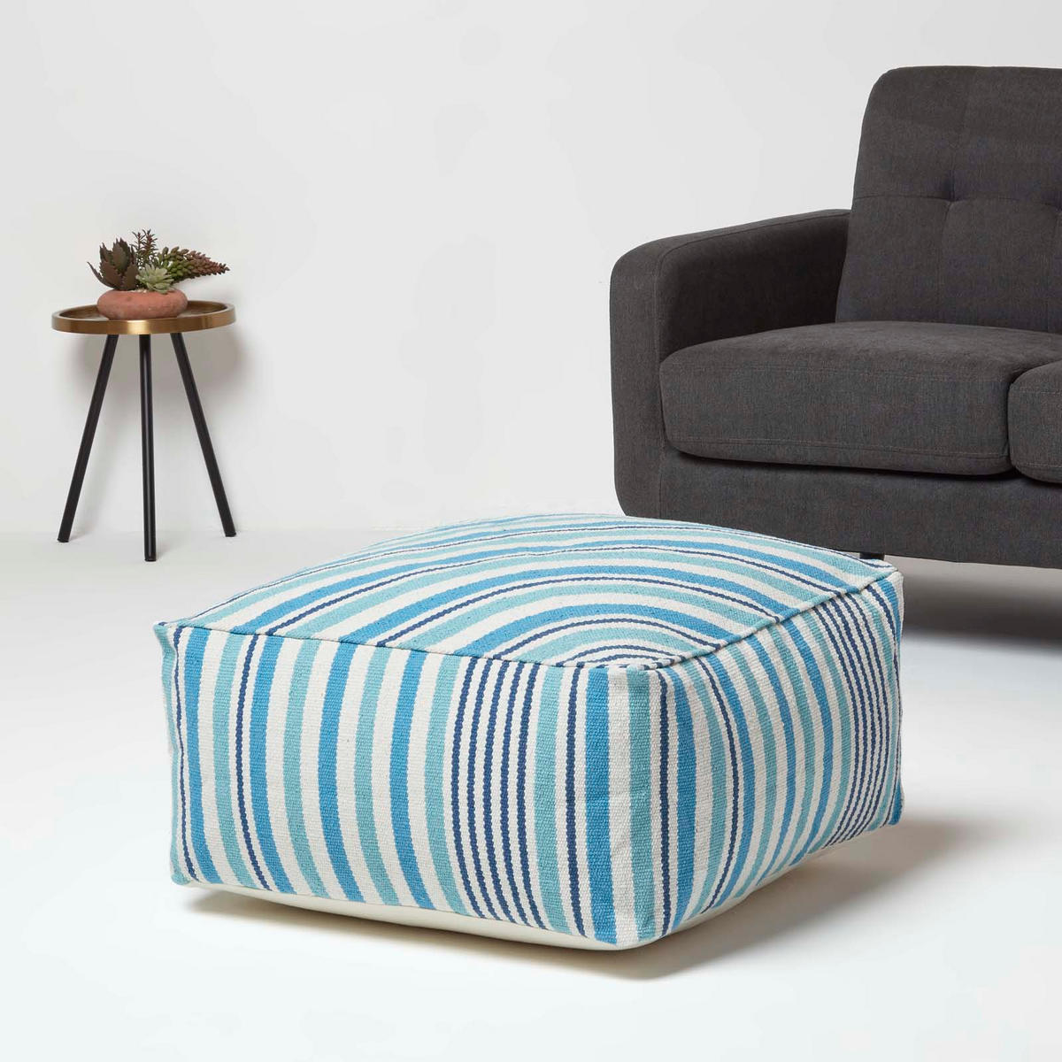 SITZPOUF blau gestreift, 60/60/30 cm - Blau, Textil (60/30/60cm) - Homescapes