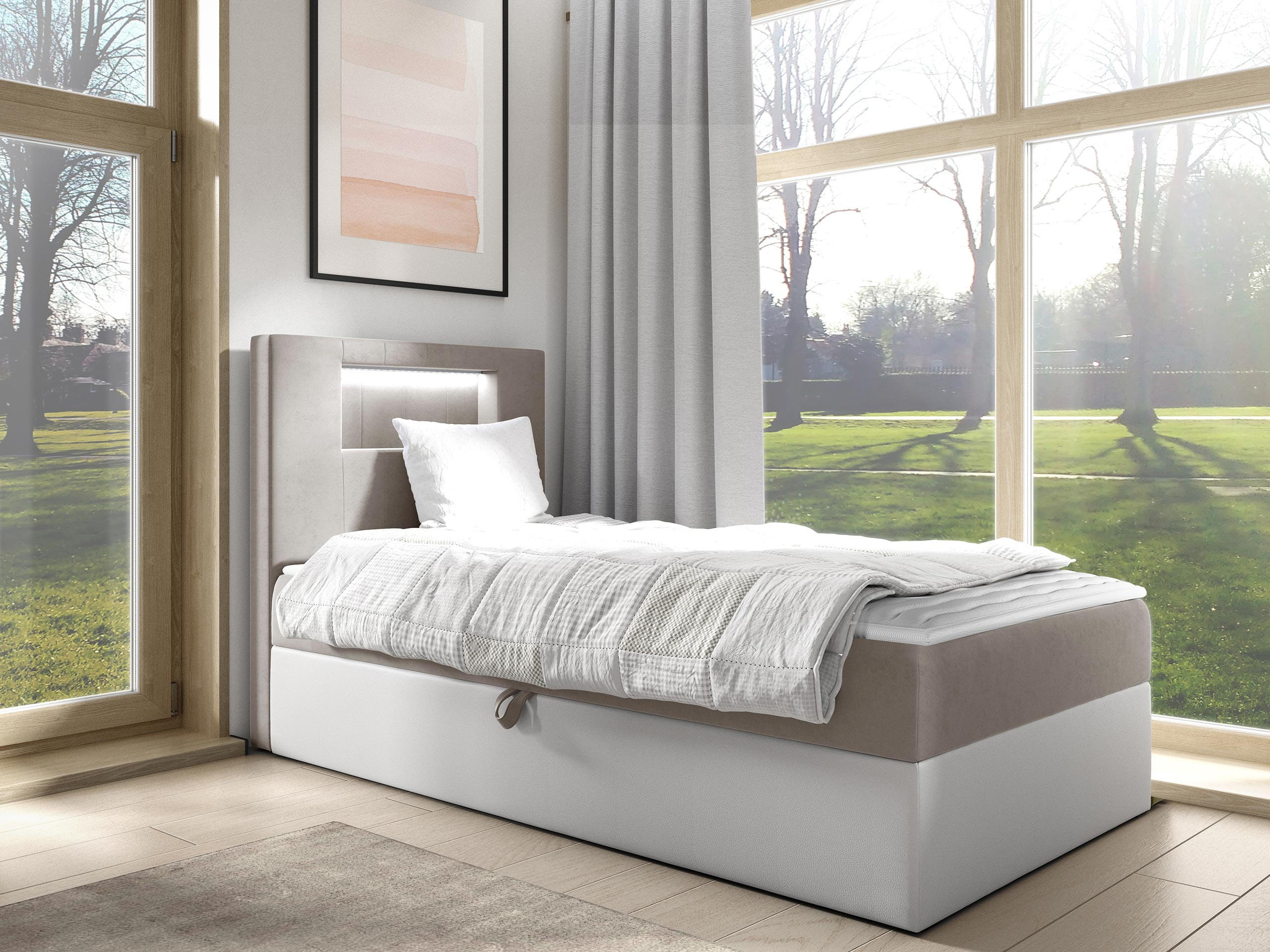 BOXBETT Gold Junior 1, Seite zum Öffnen des Bettkastens: Links - Creme/Weiß, Holz (100/200cm) - MIRJAN24
