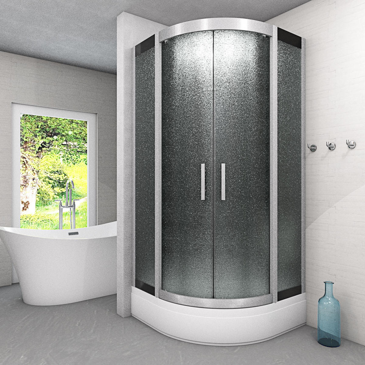 DAMPFDUSCHE Duschkabine D58-53M3 sw 90x90 - Schwarz, Glas/Kunststoff (90/90/225cm) - AcquaVapore by Sandra Jentho