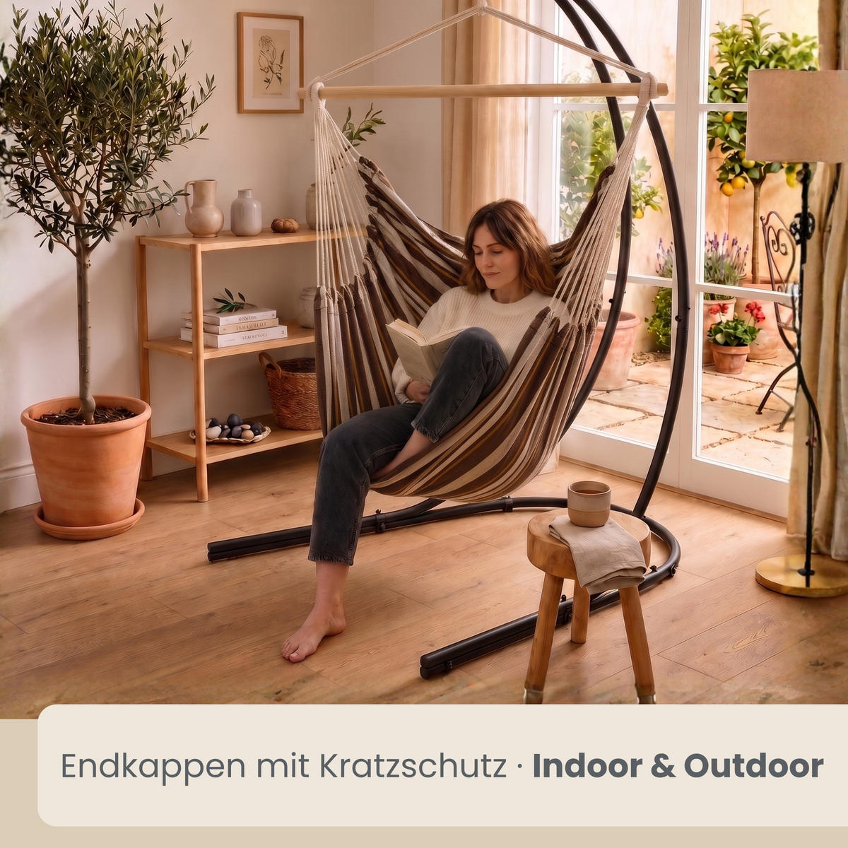 XL HÄNGESTUHL mit Gestell 210/140 cm , Rotbraun/Schwarz - Braun, Metall (140/210/160cm) - Amanka