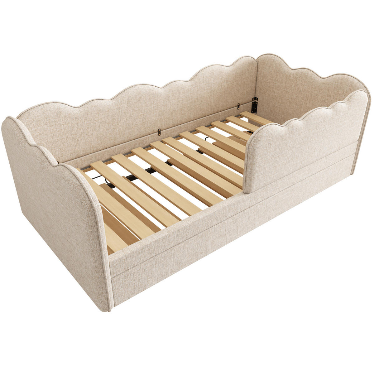 TAGESBETT mit Ausziehbett 90/190 cm, Beige, Leinen - Beige, Textil (90/190cm) - MIVRAY