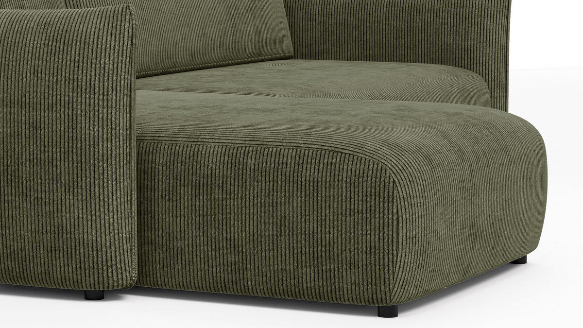 ECKSOFA TAUER 3-Sitzer rechts, olive - Dunkelgrün/Schwarz, Holz/Textil (248/173cm) - Courtois Laville