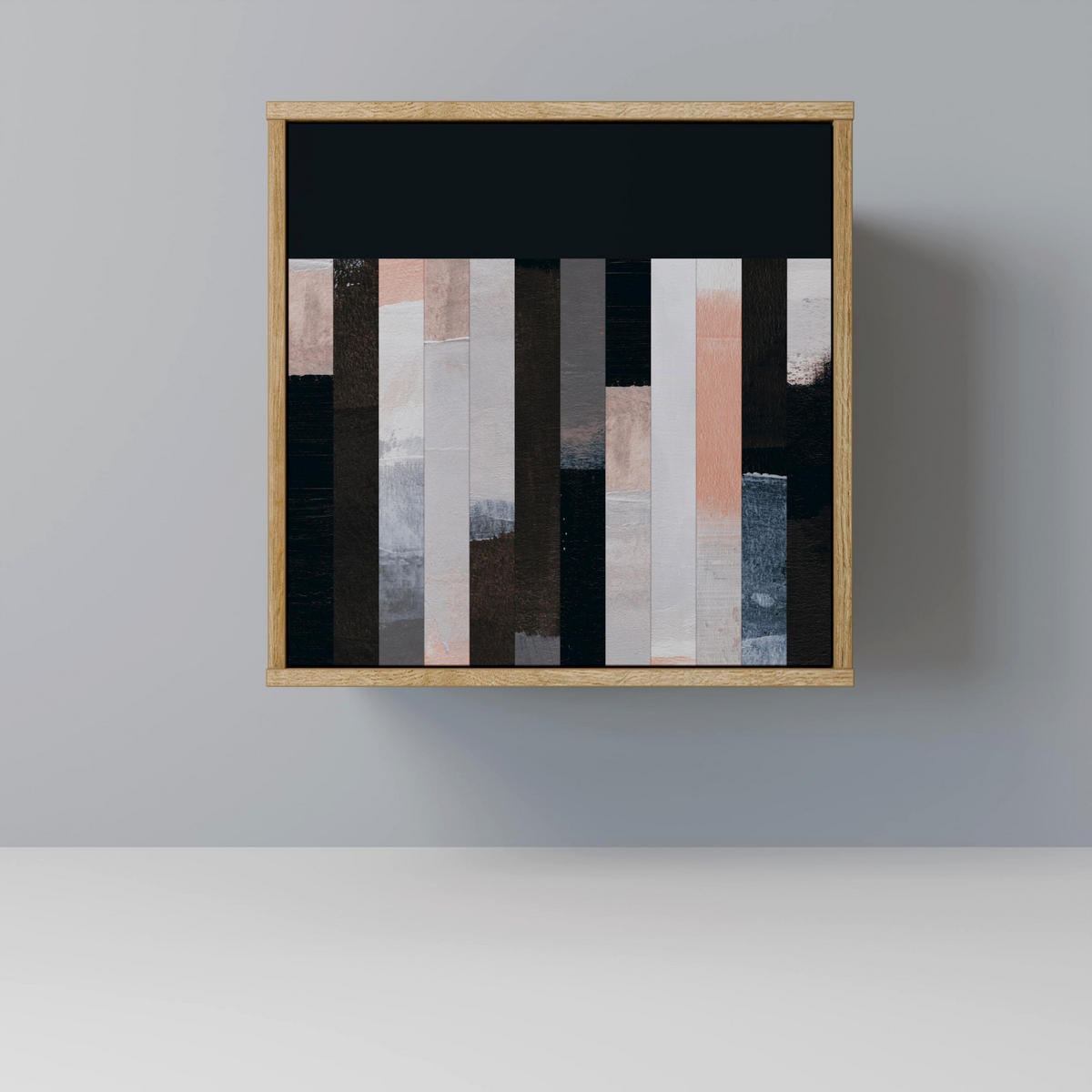 SIDEBOARD COLLAGE OF RECTANGLES, Eichefarben, 57,5x42x72,5 cm, Schwarze Metallfüße - Eichefarben/Multicolor, Holzwerkstoff/Metall (57.5/72.5/42cm) - SpaceRebels