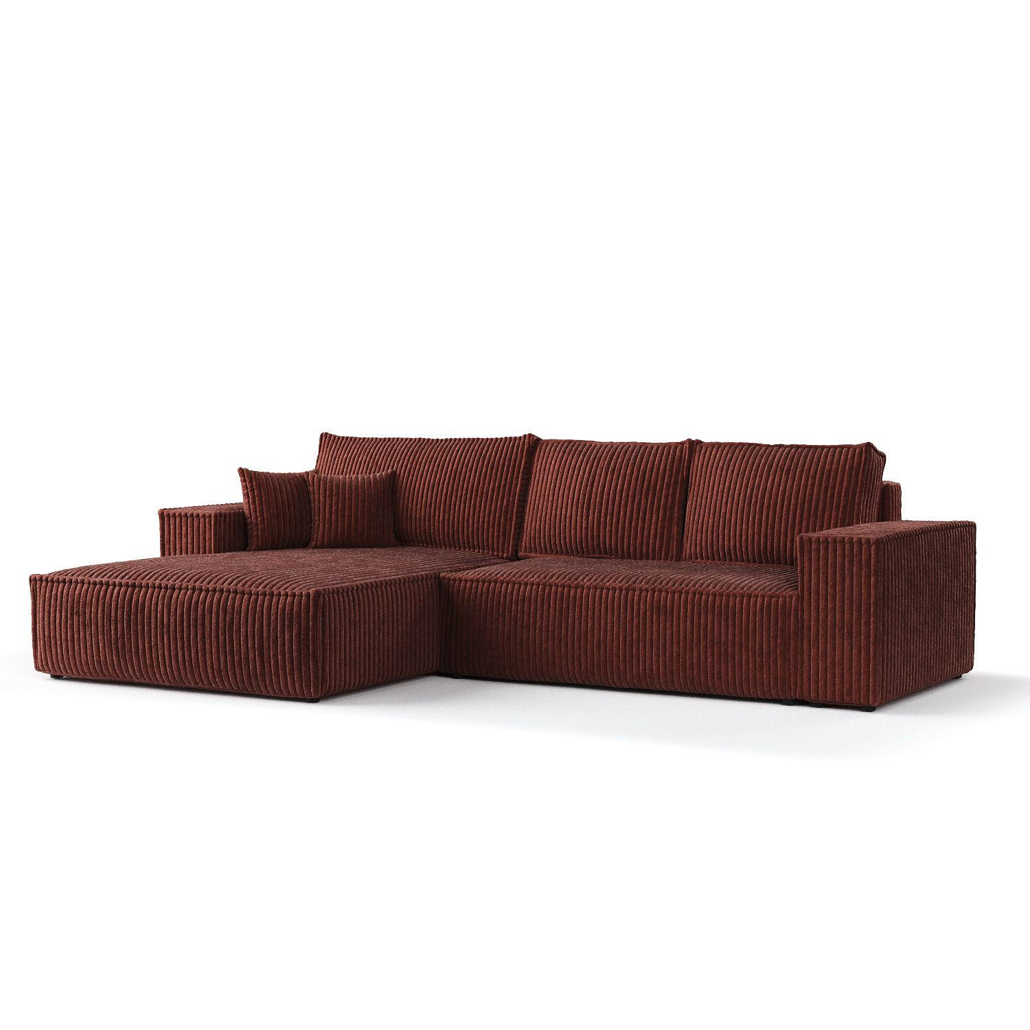 ECKSOFA Maze Ziegelfarbe Plüsch - Links Seite - Rostfarben/Schwarz, Holz/Holzwerkstoff (185/294cm) - Maison de Reve