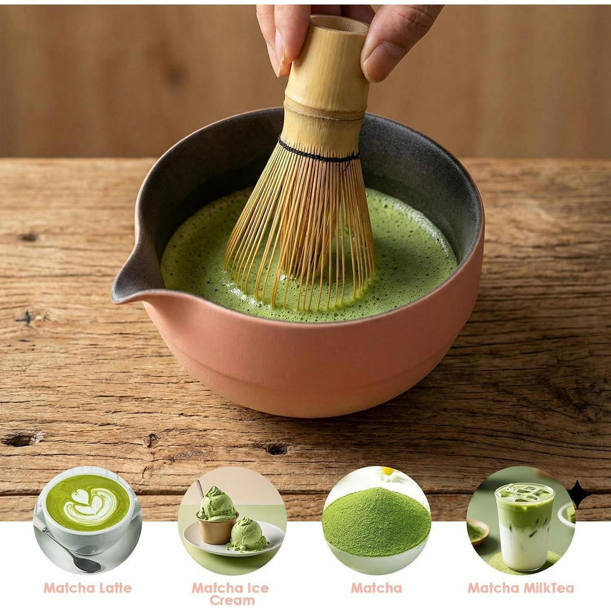 MATCHA-SET 5-teilig Keramik Bambus Rosa - Rosa, Keramik (14.5/10.5/20.5cm)