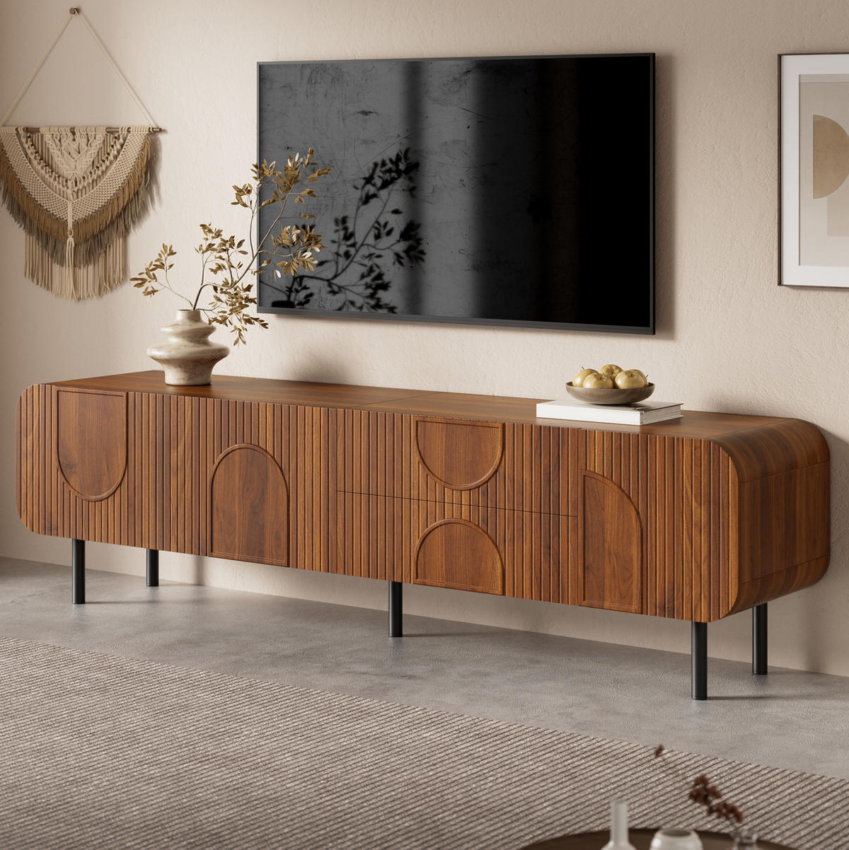 TV-ELEMENT mit 3 Türen und 2 Schubladen 180 cm MDF Nussbaum - Braun, Holzwerkstoff (40/47.5/180cm) - Beauniv