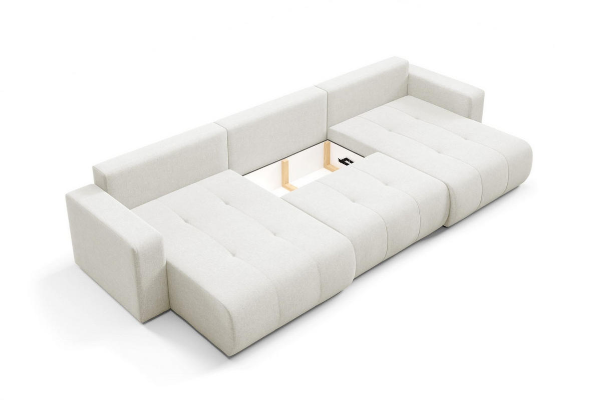 WOHNLANDSCHAFT Augusto - Creme, Holzwerkstoff/Textil (344/82/149cm) - Fun Möbel