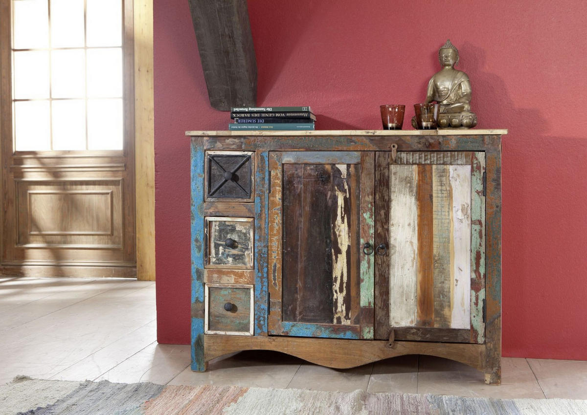 KOMMODE Altholz 110x40x85 mehrfarbig lackiert NATURE OF SPIRIT #17 - Multicolor, Holz (110/85/40cm) - Massivmoebel24