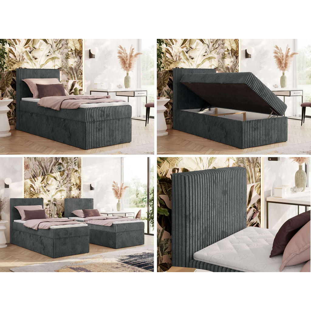 Thumbnail - MKS Boxbett, Grau, Textil, 1-Sitzer, H4, Höhe ca. 20 cm, Rechteckig, 90x200 cm, Oeko-Tex®, Schlafzimmer, Betten, Boxspri...