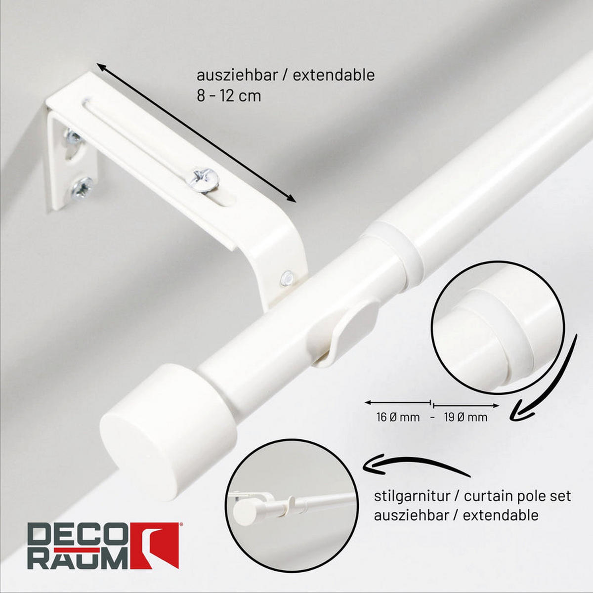 GARDINENSTANGE ausziehbar 160-310cm 1-Lauf Flexa - Weiß, Metall (160cm) - Deco-Raum