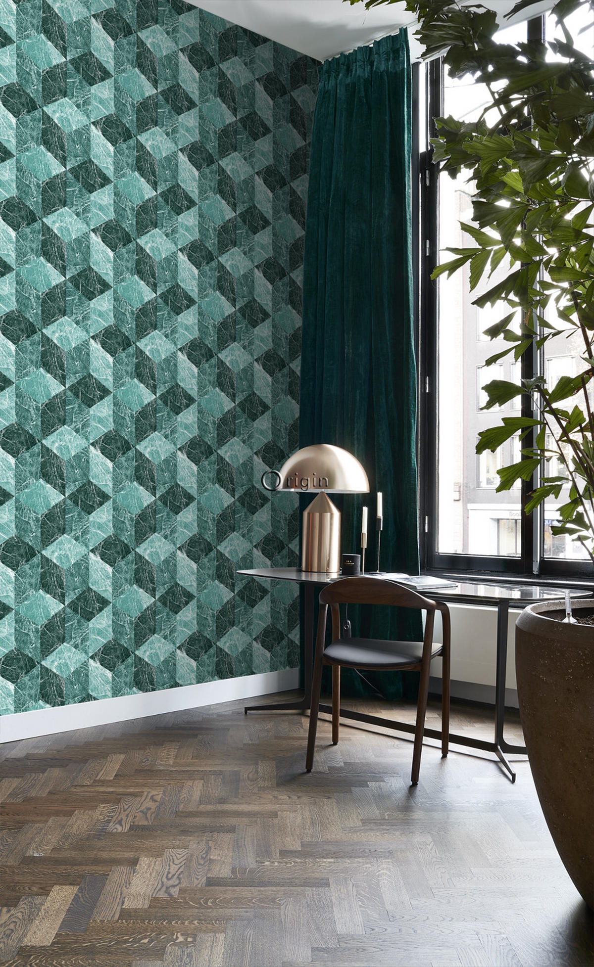 TAPETE 3D Marmor Motiv 53 cm x 10.05 m - Grün, Papier (53/1000cm) - Origin Wallcoverings