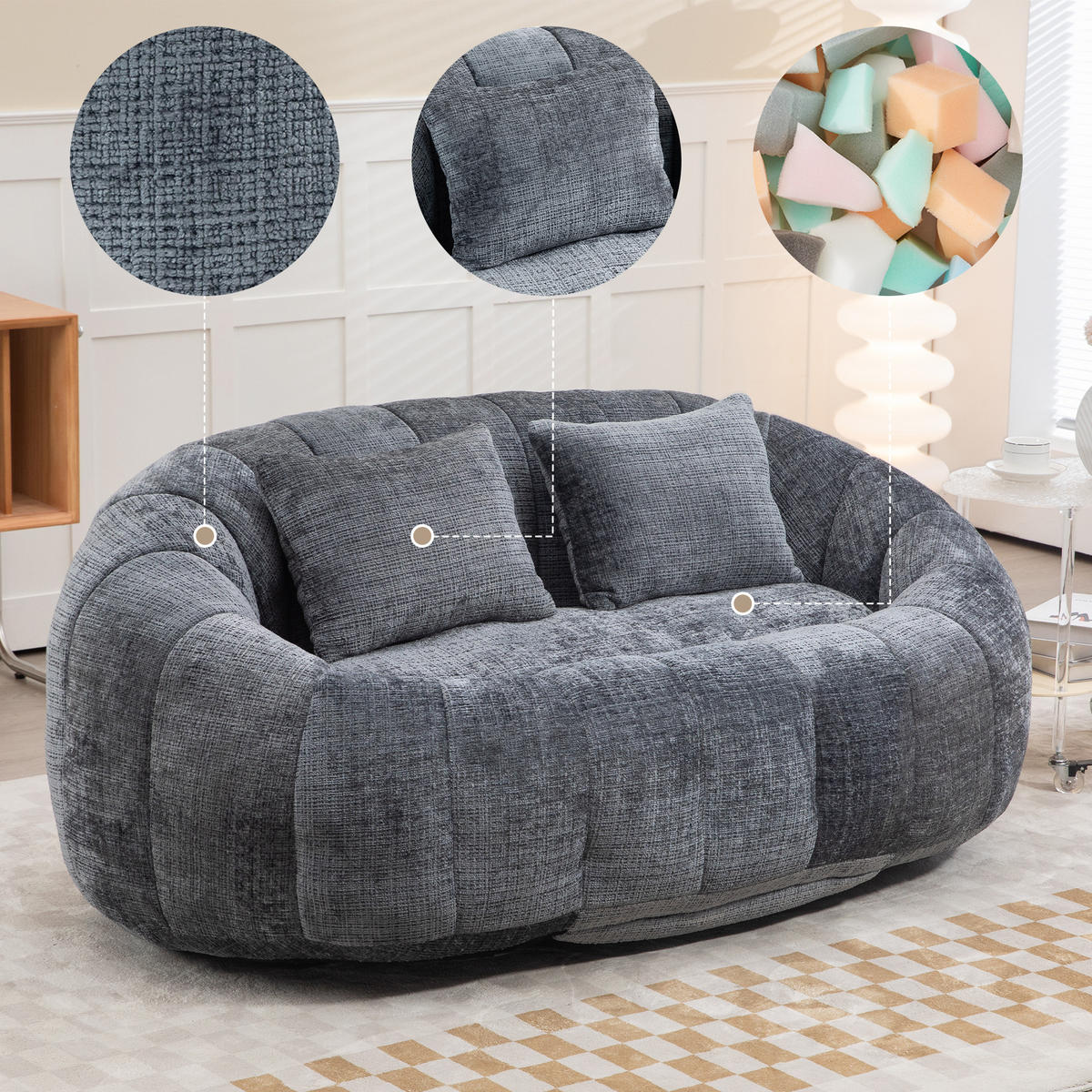 2-SITZER SOFA aus Chenille mit Memory Schaum & ohne Montage - Grau, Textil (145/63/95cm) - Urban Meuble