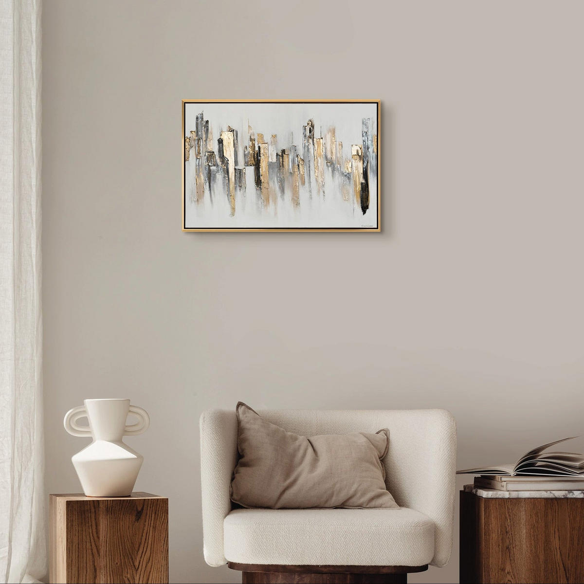 GEMÄLDE Stadtrhythmen Schattenfugenrahmen Gold 60x40 cm - Goldfarben, Holz (60/40cm) - YS-art gallery