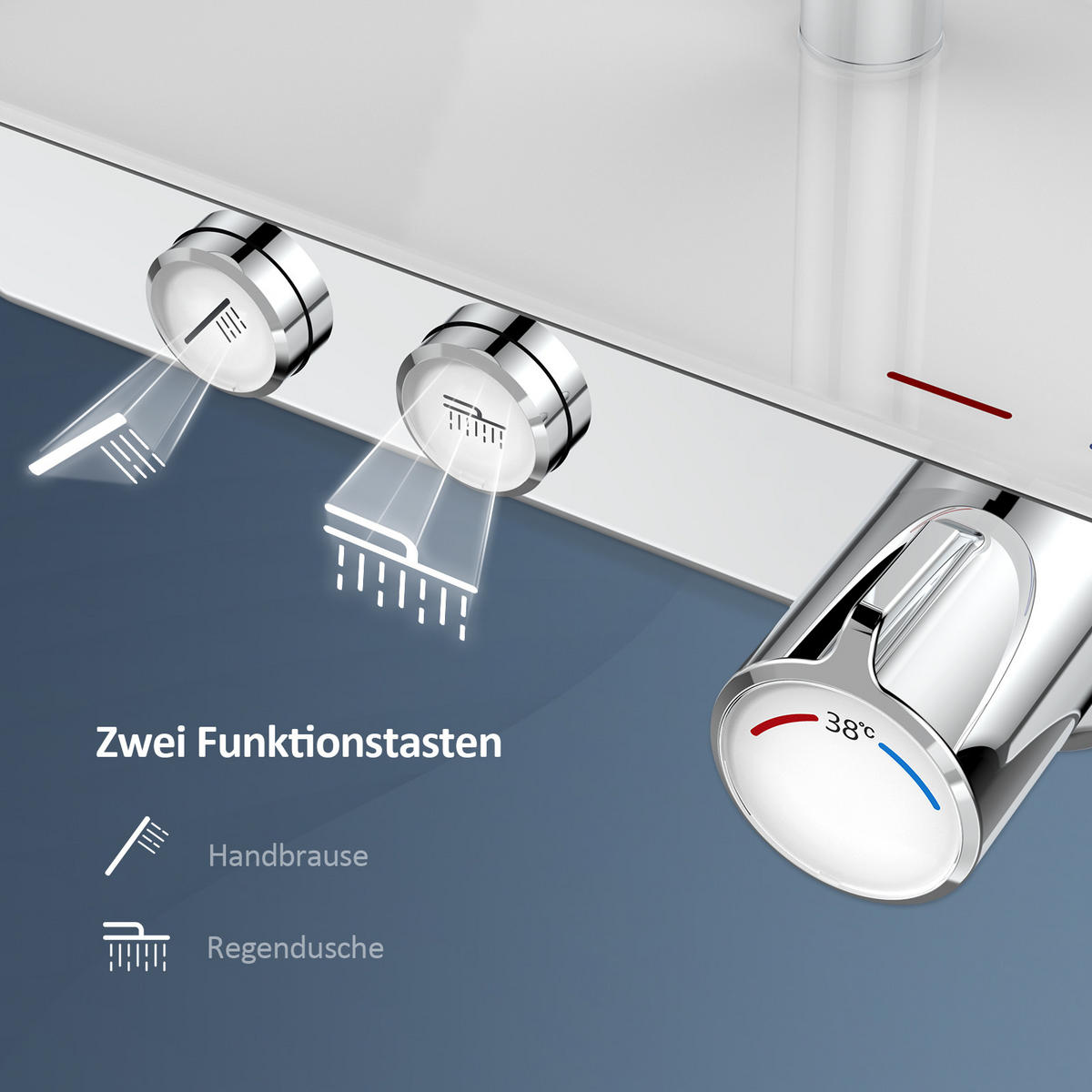 ÜBERKOPFBRAUSESET mit Armatur Thermostat und Ablage Chrom - Chromfarben, Metall (36/106.6/48.7cm) - EMKE