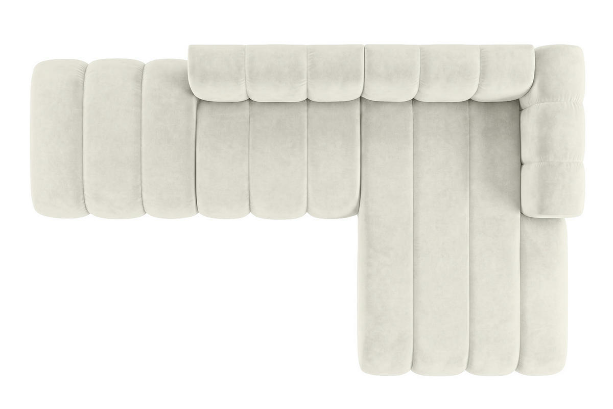 ECKSOFA Modulares In L-Form Mit Hocker, Velvet-Stoff Riviera, Ecru, Rechts, GRAND Mini - Creme, Holz (295/179cm) - Kaiser Möbel