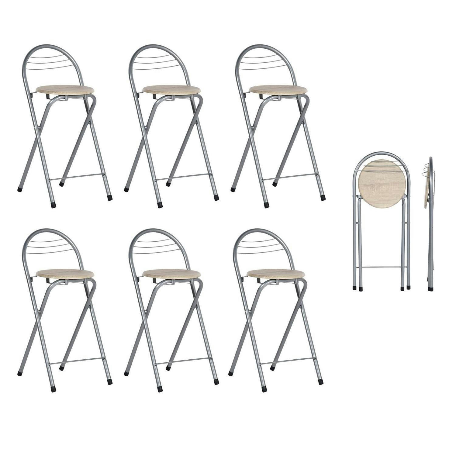 BARHOCKER 6er-Set Holzmaserung und Silber Sitzhöhe 61 cm - Multicolor, Metall (36/79/41cm)