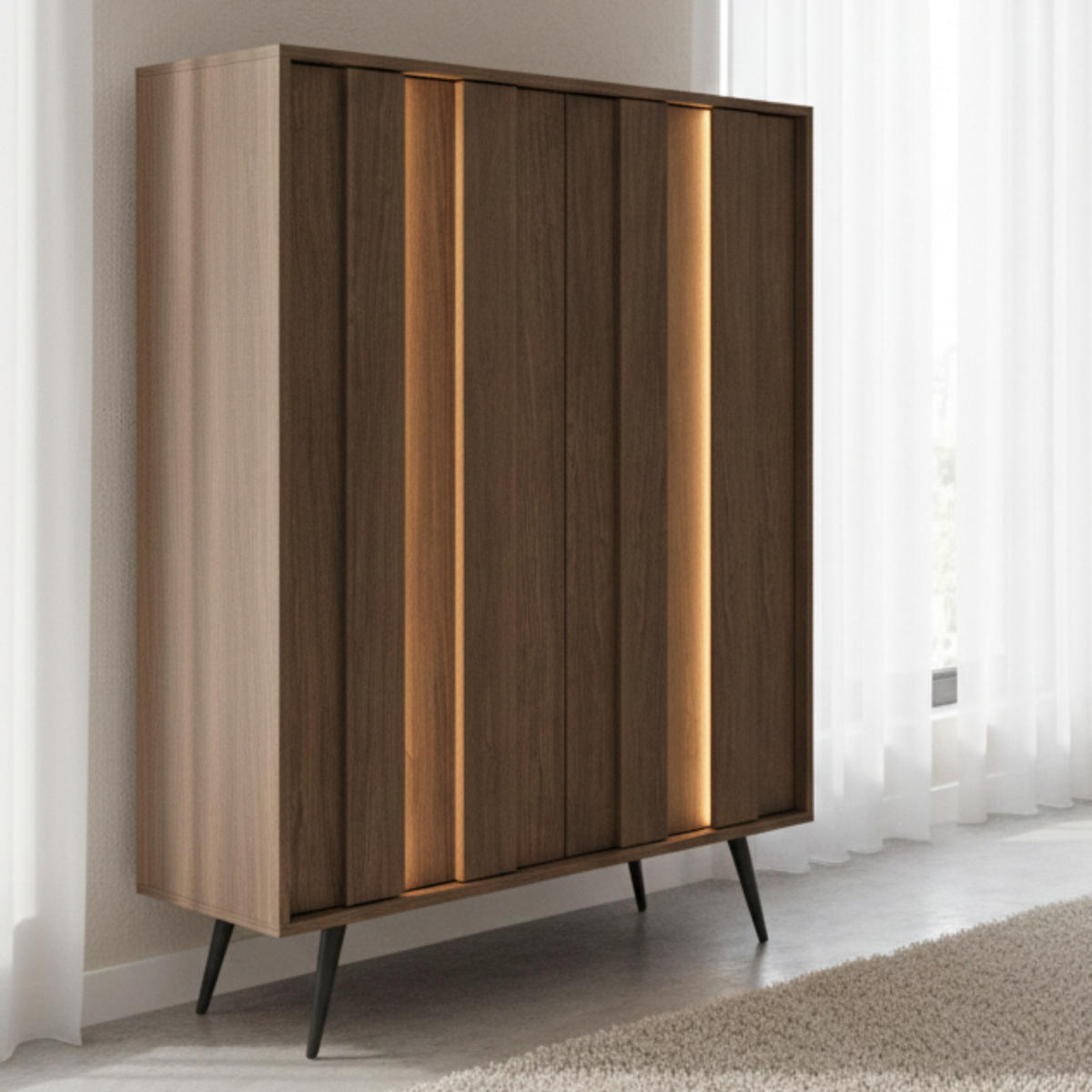 HIGHBOARD LUPO 93 cm Eiche Dunin - mit 2 Türen, LED und Metallfüßen - Eichefarben/Schwarz, Holz/Holzwerkstoff (93/126/40cm) - Ravio