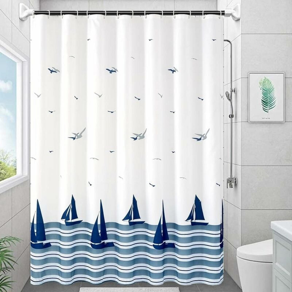 DUSCHVORHANG Ozean Polyester beschwerter Saum schimmelresistent wasserdicht waschbar mit Haken - Weiß, Textil (120/200cm) - MCBOSON