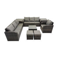GARTENMÖBEL SET mit 3-SITZER SOFA Polyrattan Dunkelgrau 9-Sitzer - Dunkelgrau/Grau, Glas/Kunststoff - Fimous