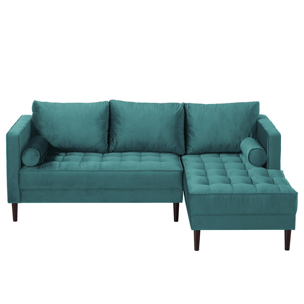 ECKSOFA - Samt - Dunkelbraun/Petrol, Birkenholz/Textil (201/155cm) - home24
