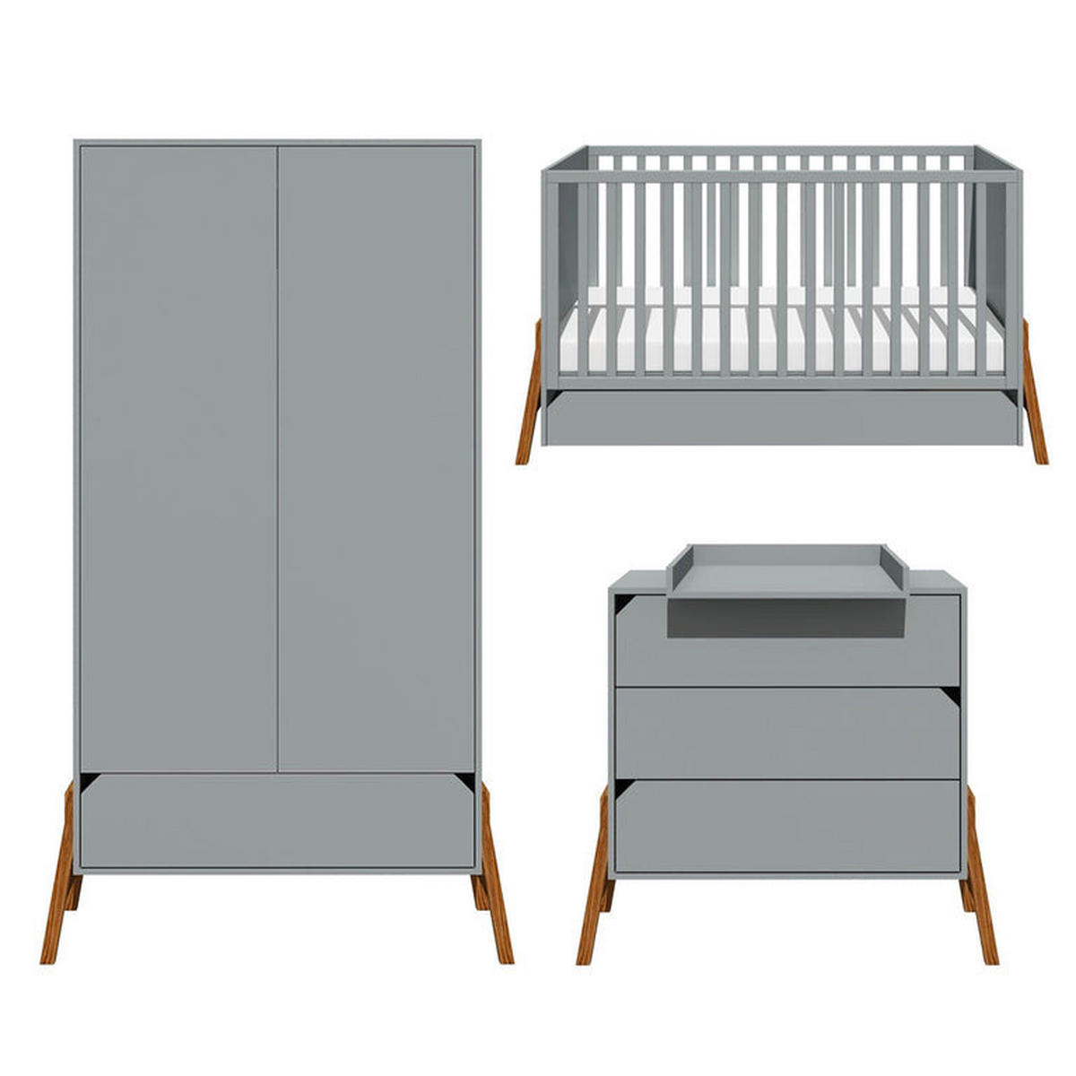 SOBA ZA BEBE 3-dijelni Sivi - siva, drvni materijal (161/90/75cm) - Petits-meubles