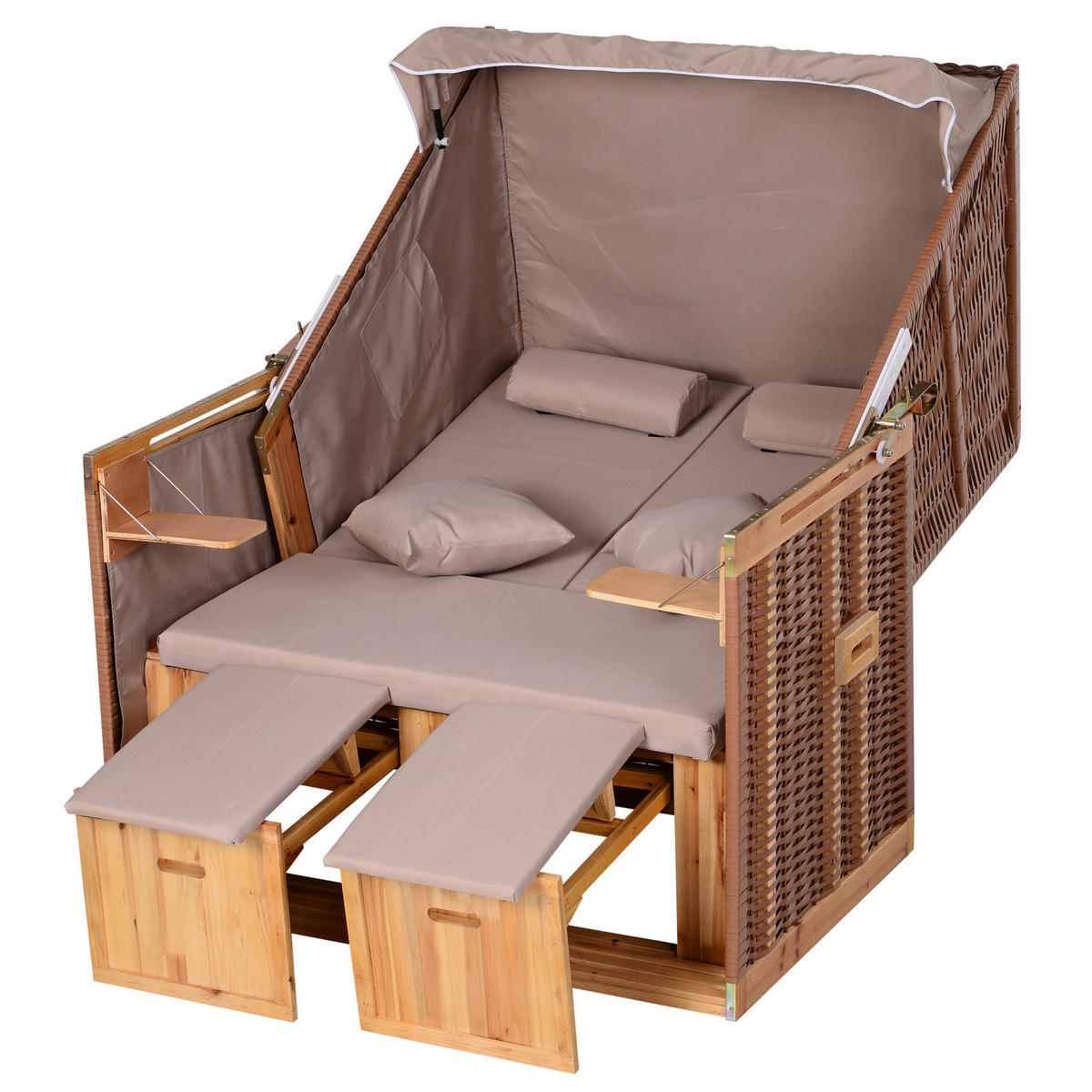 STRANDKORB DE-06670 neigbare Rücklehne & Fußstützen Beige - Beige, Holz/Kunststoff (118/150/79cm) - ComfortXL