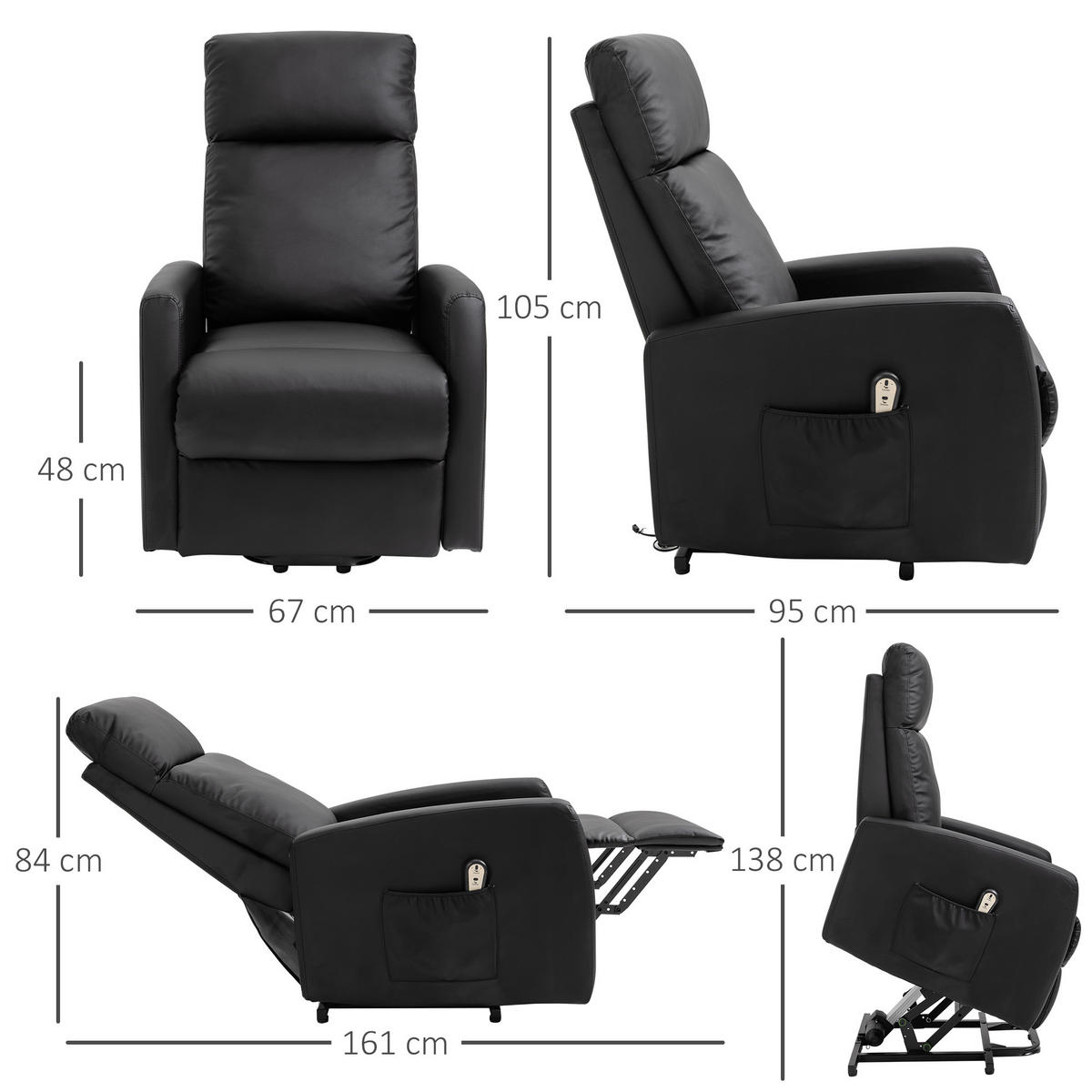 FERNSEHSESSEL DE-15368 elektrisch verstellbar mit Aufstehhilfe Schwarz - Schwarz, Metall (95/105/67cm) - ComfortXL