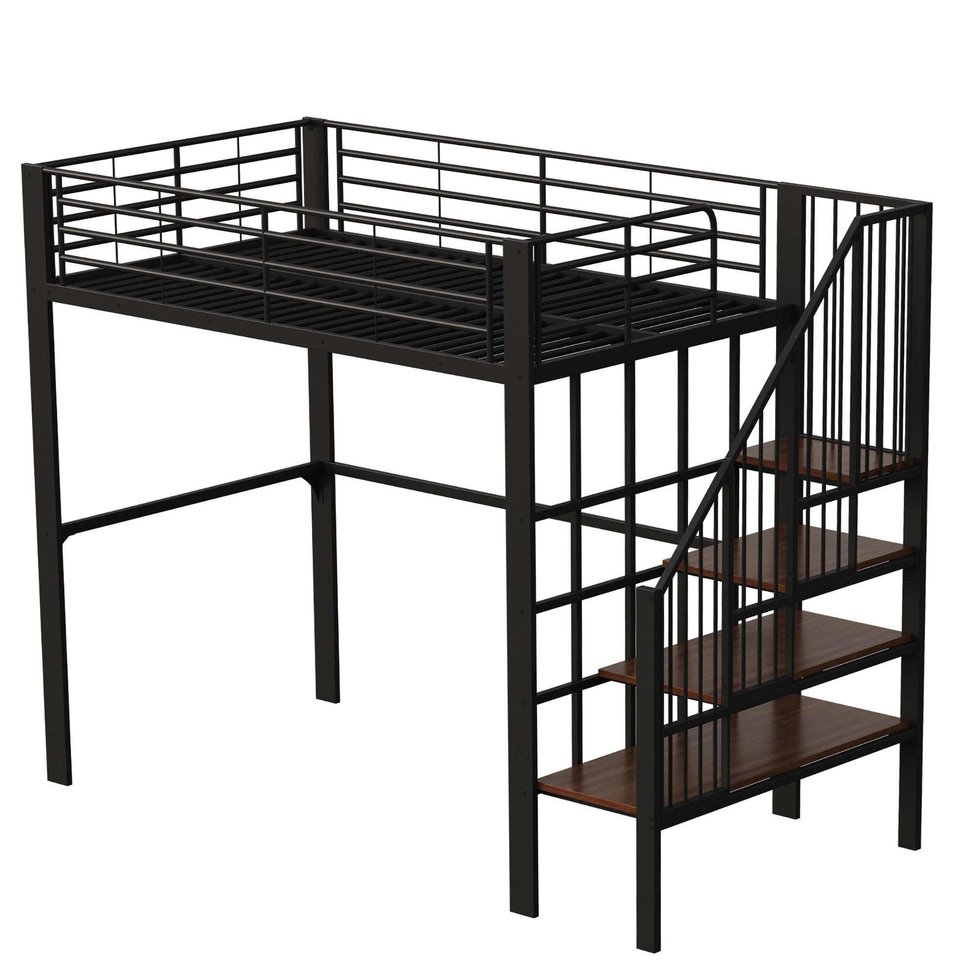 HOCHBETT 140/200 cm DE-01447, in Schwarz, mit Stauraum und Treppe - Schwarz, Metall (140/200cm) - ComfortXL