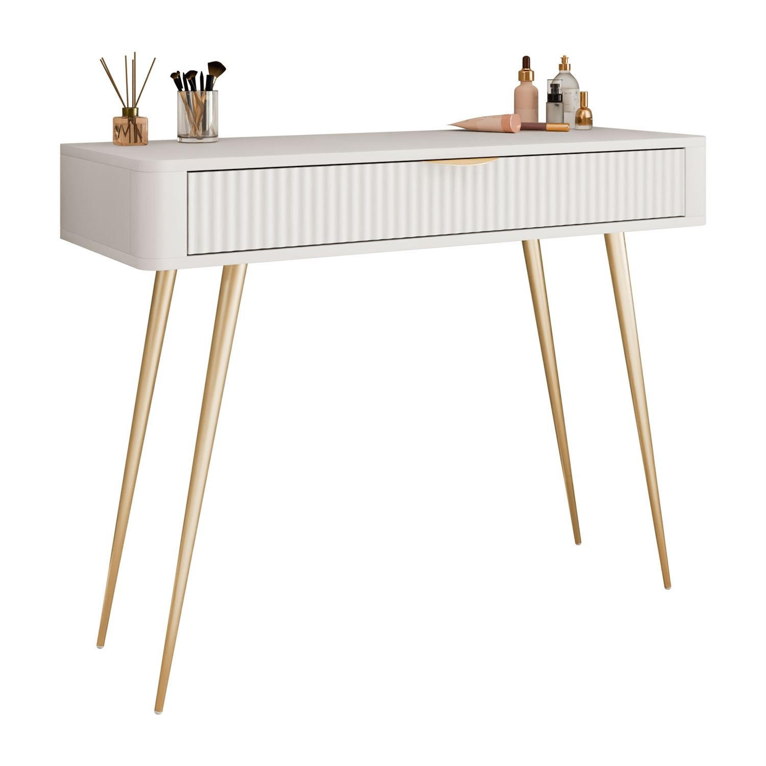 KONSOLE SCARLETT MIT SCHUBLADE BEIGE + GOLD - Beige, Holzwerkstoff (38/100/78cm) - Lookway