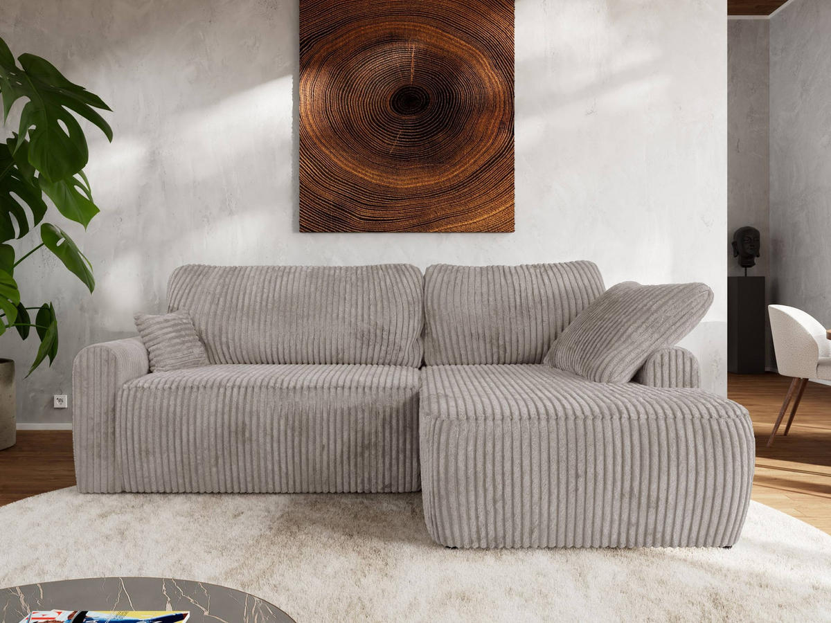 ECKSCHLAFSOFA CUBO L Hellbraun Cord - rechts - Hellbraun/Schwarz, Kunststoff/Textil (187/273cm) - MKS