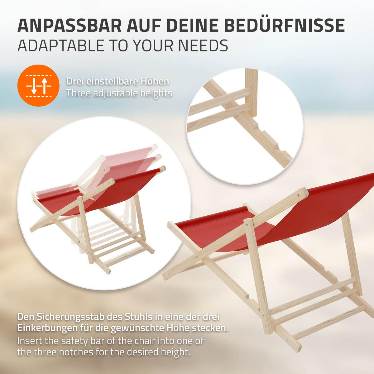 LIEGESTUHL Rot - Rot, Holz (57.5/83/100cm) - ECD-Germany