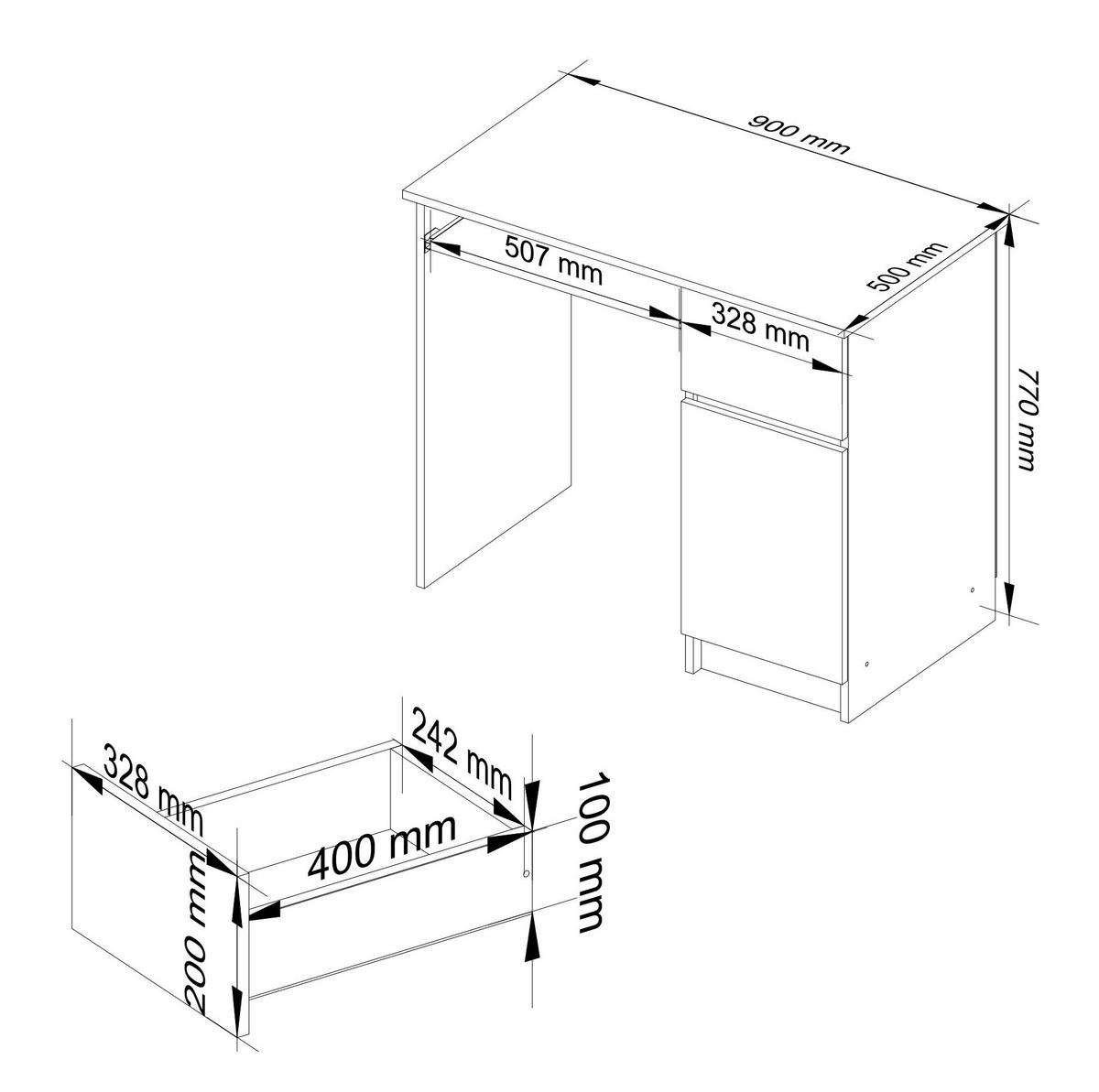 SCHREIBTISCH Weiß 90x50x77 cm - Weiß, Holzwerkstoff (50/90/77cm) - Akord