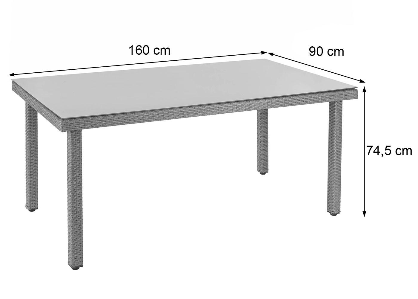 POLY-RATTAN-GARTENTISCH rechteck Grau - Grau, Kunststoff (90/160/74cm) - MCW
