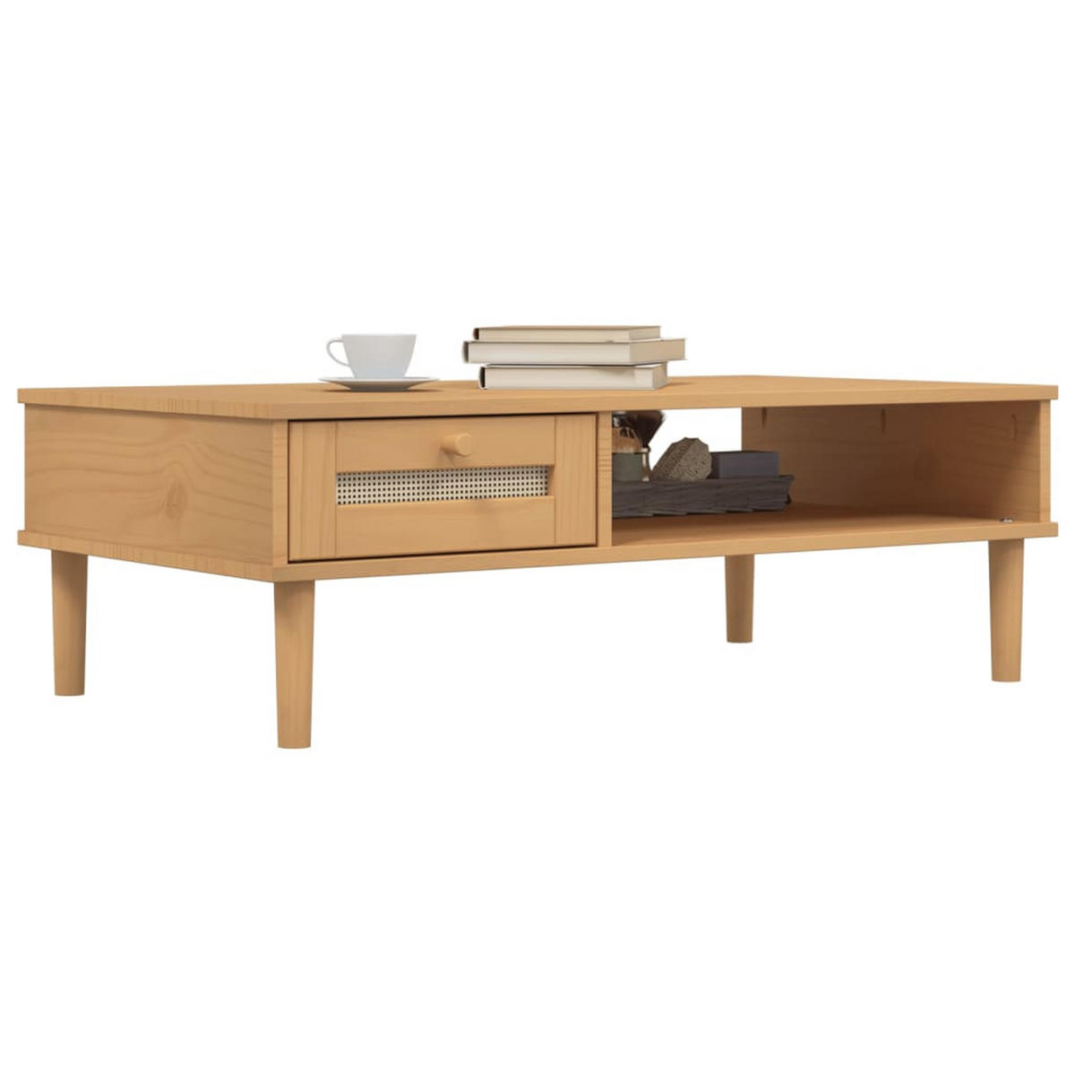 COUCHTISCH SENJA Rattan-Optik Braun 100x55x33 cm Kiefernholz - Braun, Holz (100/1/33cm) - furnicato