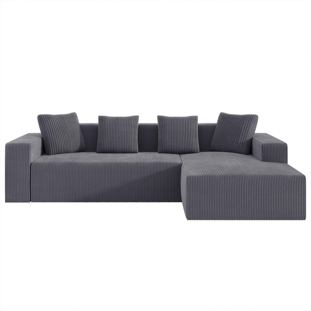 ECKSOFA 4-Sitzer Cord Grau mit Kissen - Grau, Textil (261/146cm) - WISHDOR