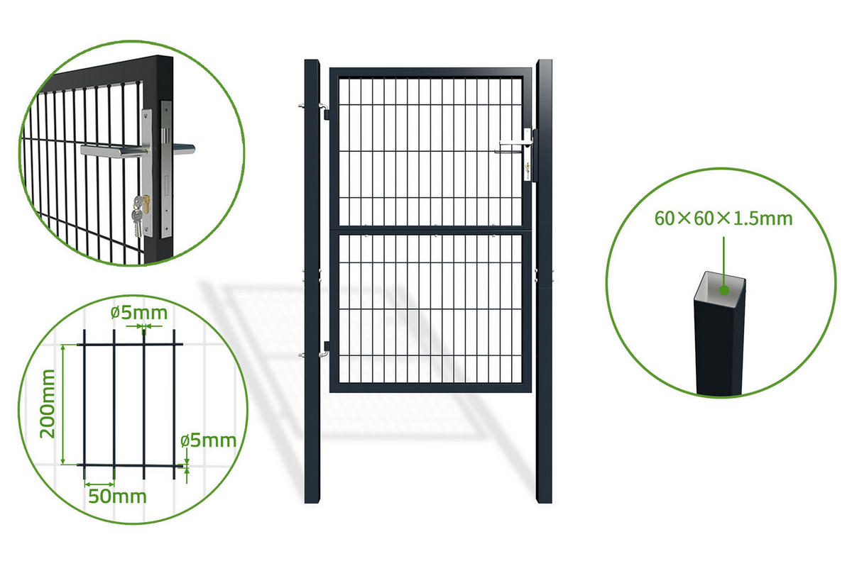 ZAUNTOR Razo grau 1m H.140cm Metall - Grau, Metall (106/146cm) - Casanoov