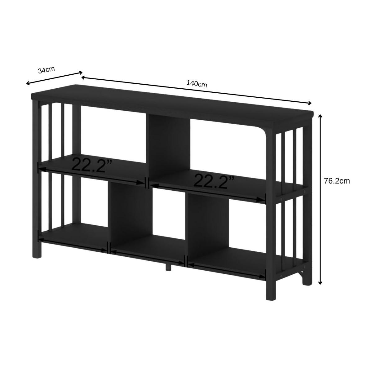 REGAL Standregal 140 x 34 x 76.2 cm Holzoptik Metallgestell - Schwarz, Holzwerkstoff/Metall (140/76.2/34cm) - Quality Elegance