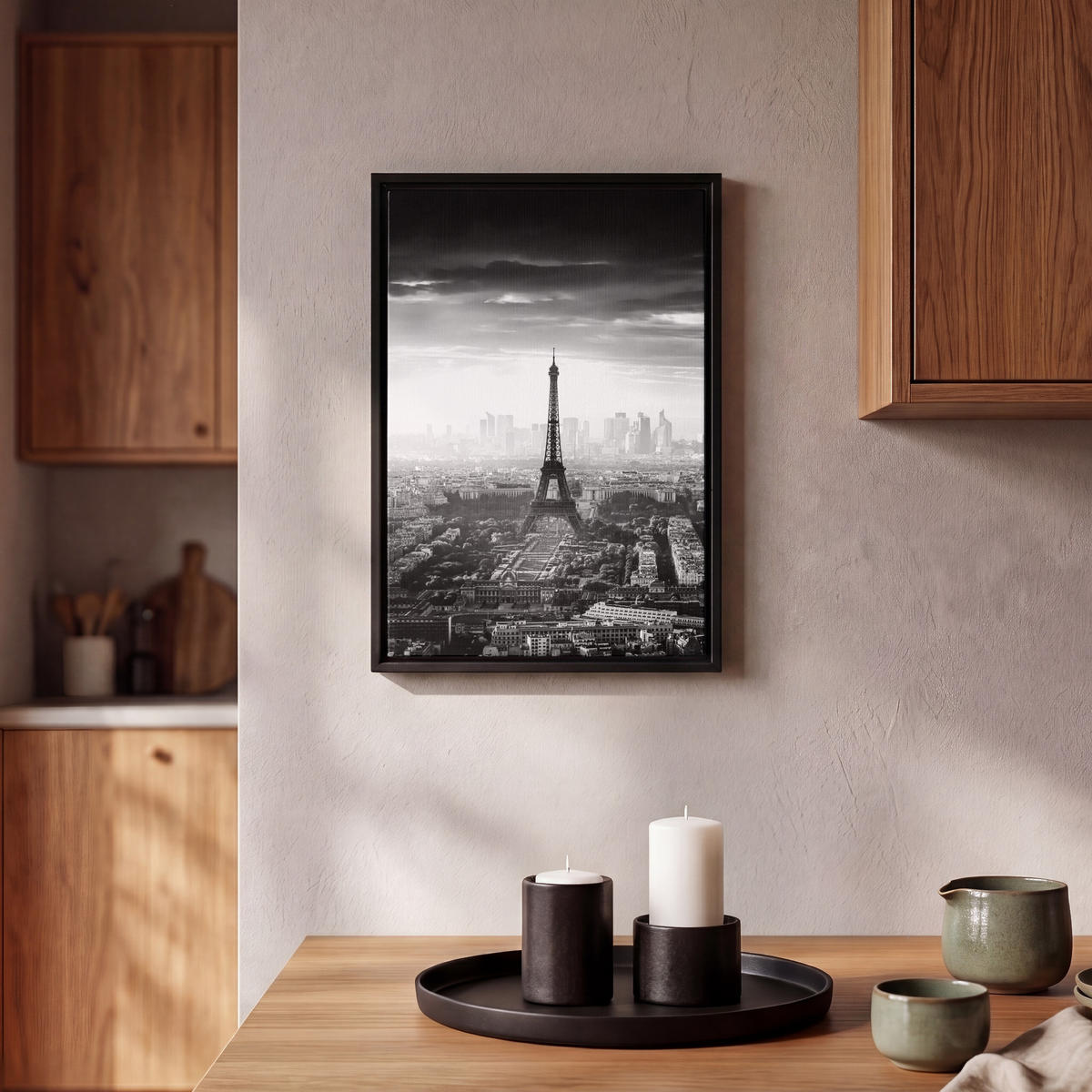 LEINWAND Bilder mit Rahmen - Paris - Skyline - Eiffelturm - Stadt - Wolken - 20x30 - Dunkelgrau, Textil (20/30cm) - MuchoWow