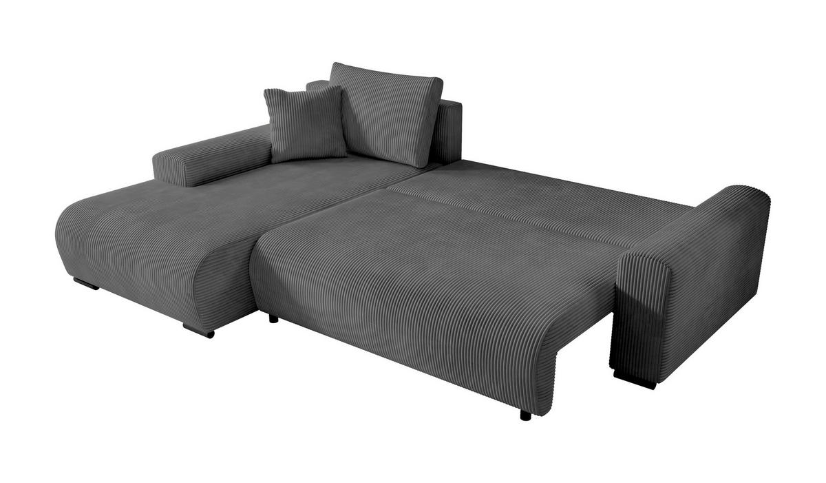 ECKSOFA Nelly mit Bettkasten und Schlaffunktion, Cordstoff in L-Form - Dunkelgrau, Textil (270/185cm)